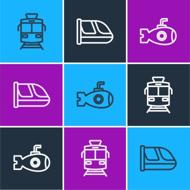 Tramvay ve demiryolu denizaltısı ve tren ikonu ayarlayın. Vektör.