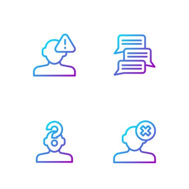 Psikoloji 'de, soru işareti bulma ve çevrimiçi psikolojik danışmanlık ile çizgi çözümü sorunu oluşturun. Renk simgeleri. Vektör.