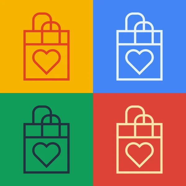 Pop Art Line Shopping Bag Heart Icon Isolated Color Background — Stock Vector