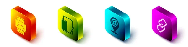 设置等距移动和信封 电话和图形平板 位置和邮件 电子邮件和链环图标 — 图库矢量图片