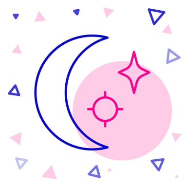 Çizgi Ay ve yıldız simgesi beyaz arkaplanda izole edildi. Bulutlu gece işareti. Uyku rüyalarının sembolü. Dolunay. Gece ya da yatak zamanı tabelası. Renkli taslak konsepti. Vektör