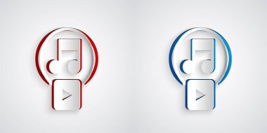 Kağıt kesiği Gri arkaplanda izole edilmiş kare simgesiyle oyna. Kağıt sanatı tarzı. Vektör.