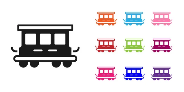Schwarze Personenwagen Spielzeugikone Isoliert Auf Weißem Hintergrund Eisenbahnwaggon Setzen Sie — Stockvektor