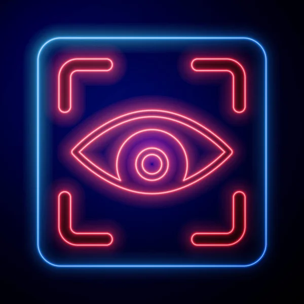 Glowing Neon Eye Scan Ikon Terisolasi Pada Latar Belakang Hitam - Stok Vektor