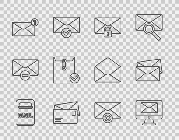 Definir Linha Caixa Correio Monitor Envelope Senha Bloqueio Mensagem Envelope — Vetor de Stock