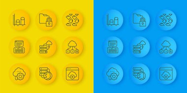 Hat Cloud teknoloji veri transferini, Server, Data, Web Sunucusu, Network bulut bağlantısını, erişilemeyen depolama, analiz, akış ve dizin ve kilit simgesini ayarla. Vektör