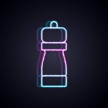 Parlayan neon çizgisi Pepper simgesi siyah arkaplanda izole edildi. Yemek pişirme baharatları. Vektör.