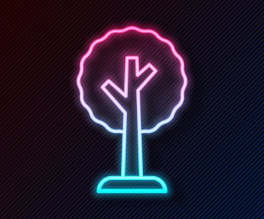 Parlayan neon çizgisi ağaç simgesi siyah arkaplanda izole edildi. Orman sembolü. Vektör.