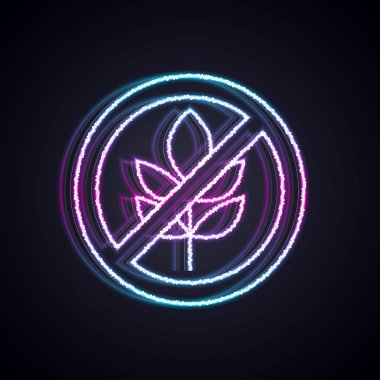 Parlayan neon hattı Gluten serbest tahıl ikonu izole edilmiş Parlayan neon çizgi arkaplanı. Buğday işareti yok. Yiyecek hoşgörüsüzlüğü sembolleri. Vektör.