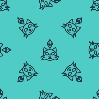 Siyah çizgi NFT Dijital Şifreleme Sanatı simgesi yeşil arkaplandaki kusursuz deseni izole etti. Para iadesi olmayan jeton. Vektör