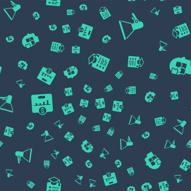 Çevrimiçi eğitim, megafon, anahtar performans göstergesi ve kafa bulmacaları stratejisini kusursuz bir şablon üzerine kurun. Vektör