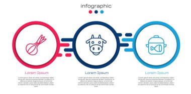 Soğan, inek kafası, tencere ve tavuk budu. Ticari bilgi şablonu. Vektör
