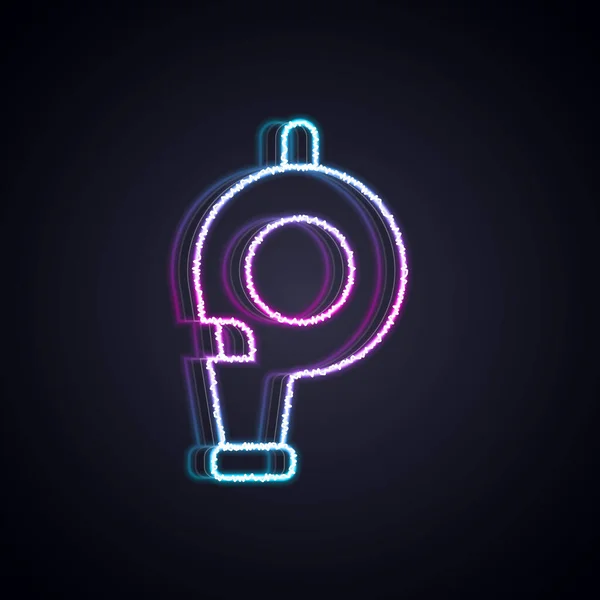 Zářící Neonová Čára Ikona Píšťalky Izolovaná Černém Pozadí Symbol Rozhodčího — Stockový vektor