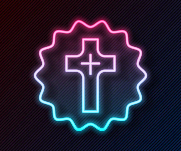 Linea Neon Luminosa Icona Della Croce Cristiana Isolata Sfondo Nero — Vettoriale Stock