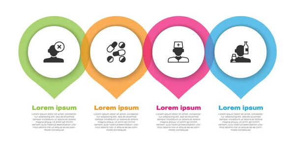 stock vector Set Solution problem in psychology, Medicine pill or tablet, Male doctor and Alcoholism. Business infographic template. Vector