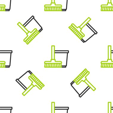 Hat paspası ve kova simgesi beyaz arka planda izole edilmiş kusursuz desen. Temizlik hizmeti konsepti. Vektör.