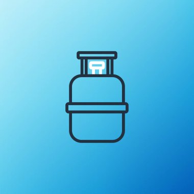 Propan gazı tankı ikonu mavi arkaplanda izole edildi. Yanabilir benzin deposu ikonu. Renkli taslak konsepti. Vektör