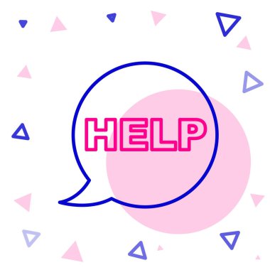 Metin Yardım simgesine sahip satır konuşma balonu beyaz arkaplanda izole edildi. Renkli taslak konsepti. Vektör