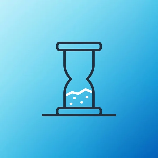 青い背景に流れる砂のアイコンとライン古い砂時計 砂時計の看板 ビジネスと時間管理の概念 カラフルなアウトラインコンセプト ベクトル — ストックベクタ
