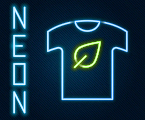Glödande Neon Linje Vegansk Skjorta Ikon Isolerad Svart Bakgrund Färgstarkt — Stock vektor
