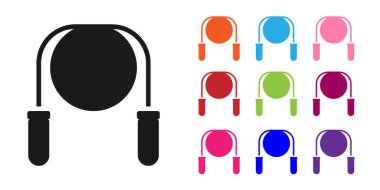 Beyaz arkaplanda siyah atlama ipi simgesi izole edildi. İp atlıyorum. Spor malzemeleri. Simgeleri renklendirin. Vektör