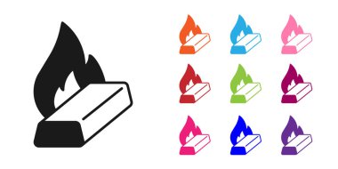 Beyaz zemin üzerine siyah erimiş altın dökülüyor. Kepçeden erimiş metal döküldü. Simgeleri renklendirin. Vektör