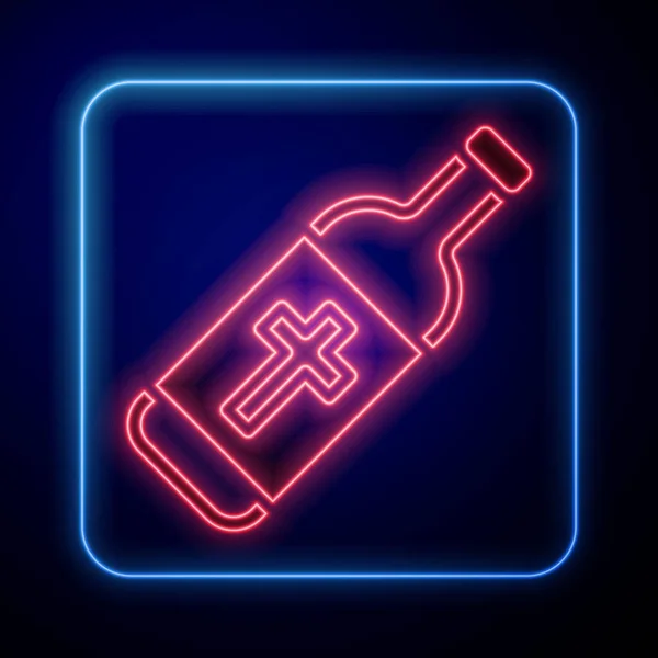 Glödande Neon Heliga Vatten Flaska Ikon Isolerad Svart Bakgrund Glasflaska — Stock vektor