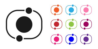 Siyah Güneş Sistemi simgesi beyaz arkaplanda izole edildi. Gezegenler yıldızın etrafında dönerler. Simgeleri renklendirin. Vektör