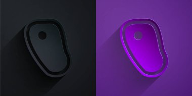 Kağıt kesiği et ikonu mor arka planda siyah üzerine izole edilmiş. Kağıt sanatı tarzı. Vektör