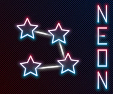 Parlayan neon çizgisi yıldız takımyıldızı burç simgesi siyah arkaplanda izole edildi. Renkli taslak konsepti. Vektör.