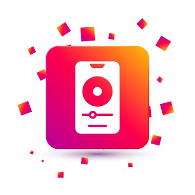 Beyaz müzik çalar simgesi beyaz arkaplanda izole edildi. Taşınabilir müzik cihazı. Kare renk düğmesi. Vektör.