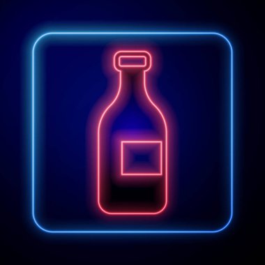 Siyah arka planda parlayan neon şarap ikonu. Vektör.