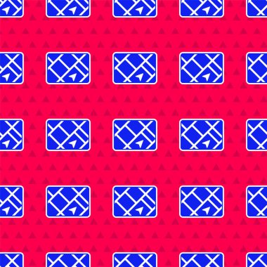 Harita simgesine sahip mavi GPS cihazı kırmızı arkaplanda izole edilmiş. Vektör.