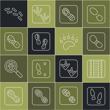 İnsan ayak izleri, lastik izleri ve Ayı pençesi ikonu. Vektör.