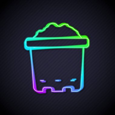 Siyah zemin üzerinde toprak simgesi olan parlak neon çizgisi. Vektör.