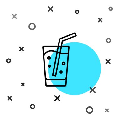 Beyaz zemin üzerinde su ikonu olan siyah çizgi camlar. Soda bardağı. Rastgele dinamik şekiller. Vektör.