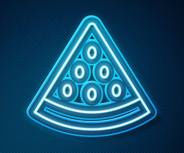 Parlayan neon çizgisi karpuz simgesi mavi arkaplanda izole edildi. Vektör.