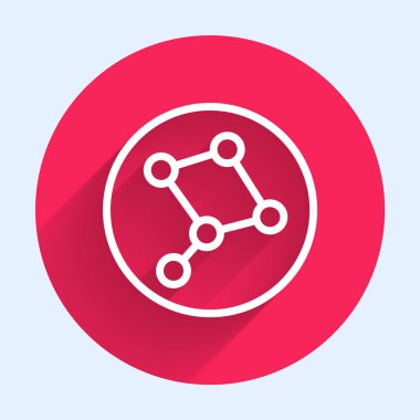 Beyaz çizgi Büyük Ayı takımyıldızı ikonu uzun gölge arkaplan izole. Kırmızı daire düğmesi. Vektör.