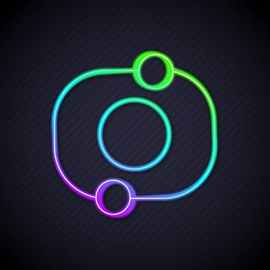 Parlayan neon hattı güneş sistemi simgesi siyah arkaplanda izole edildi. Gezegenler yıldızın etrafında dönerler. Vektör.