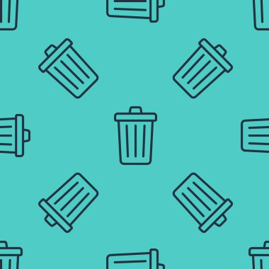 Siyah çizgi Çöp kutusu simgesi yeşil arkaplanda izole edilmiş pürüzsüz desen. Çöp kutusu tabelası. Sepet simgesini geri dönüştür. Ofis çöpü ikonu. Vektör.