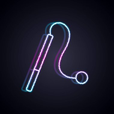 Parlayan neon hattı, siyah arka planda izole edilmiş evcil kedi oyuncak ikonu. Vektör.