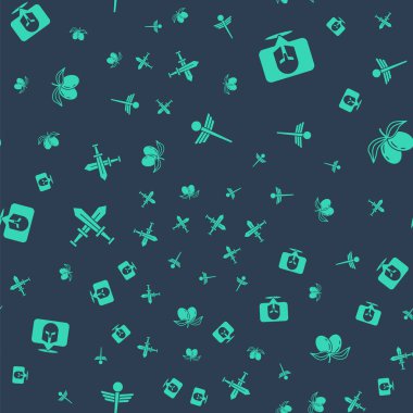 Caduceus yılan tıbbı, Yunan miğferi, çapraz ortaçağ kılıcı ve zeytin dalını kusursuz desenlere ayarlayın. Vektör.