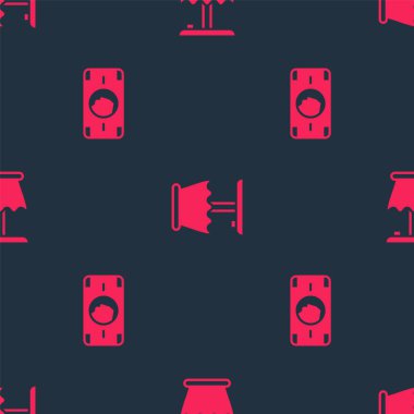 Stacks kağıt para ve masa lambasını pürüzsüz desene ayarlayın. Vektör.