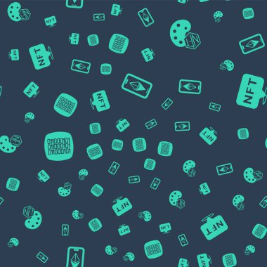 Ethereum ETH NFT Dijital Şifreleme Sanatı İkili Kodu 'nu ve kusursuz deseni ayarla. Vektör.