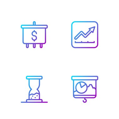 Çizelge tahtası, eski kum saati, hedef dolar ve finansal büyüme artışı. Renk simgeleri. Vektör.