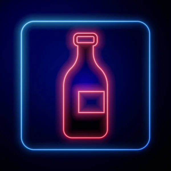 stock vector Glowing neon Bottle of wine icon isolated on black background. Vector.