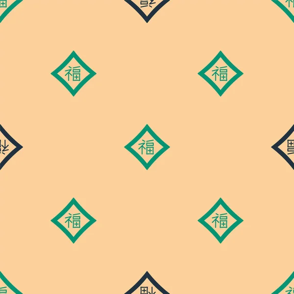 Green Black Chinese New Year Icon Isolated Seamless Pattern Beige — Image vectorielle