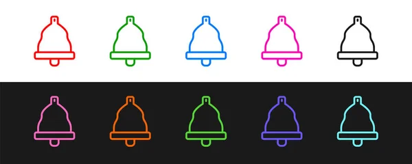 Set Line Church Bell Icon Isolated Black White Background Alarm — Stock Vector