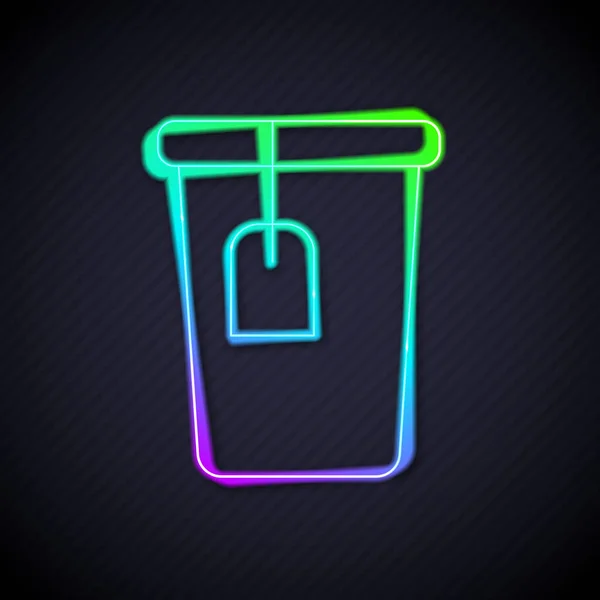 Gloeiende Neon Lijn Cup Met Theezakje Pictogram Geïsoleerd Zwarte Achtergrond — Stockvector