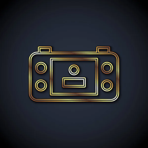 Gold Line Portable Video Game Console Icon Isolated Black Background — стоковый вектор
